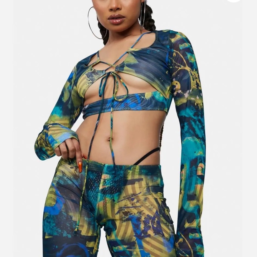 NEW Jaded London Mesh Tie Front Trippy Long Sleeve Top size USA 8